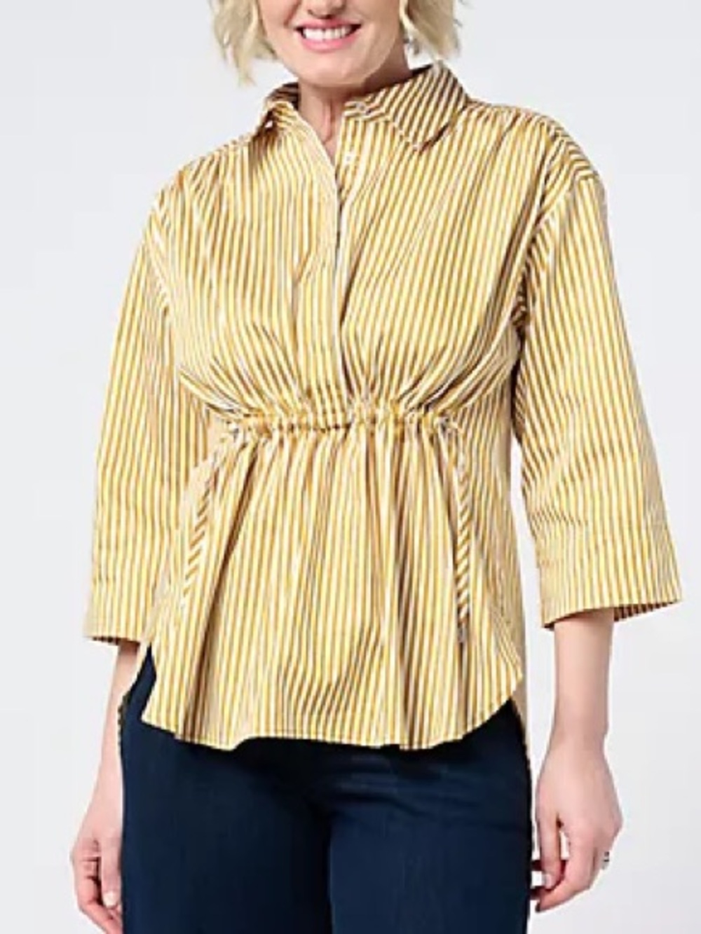 Women's Yellow Striped Drawstring Waist Top